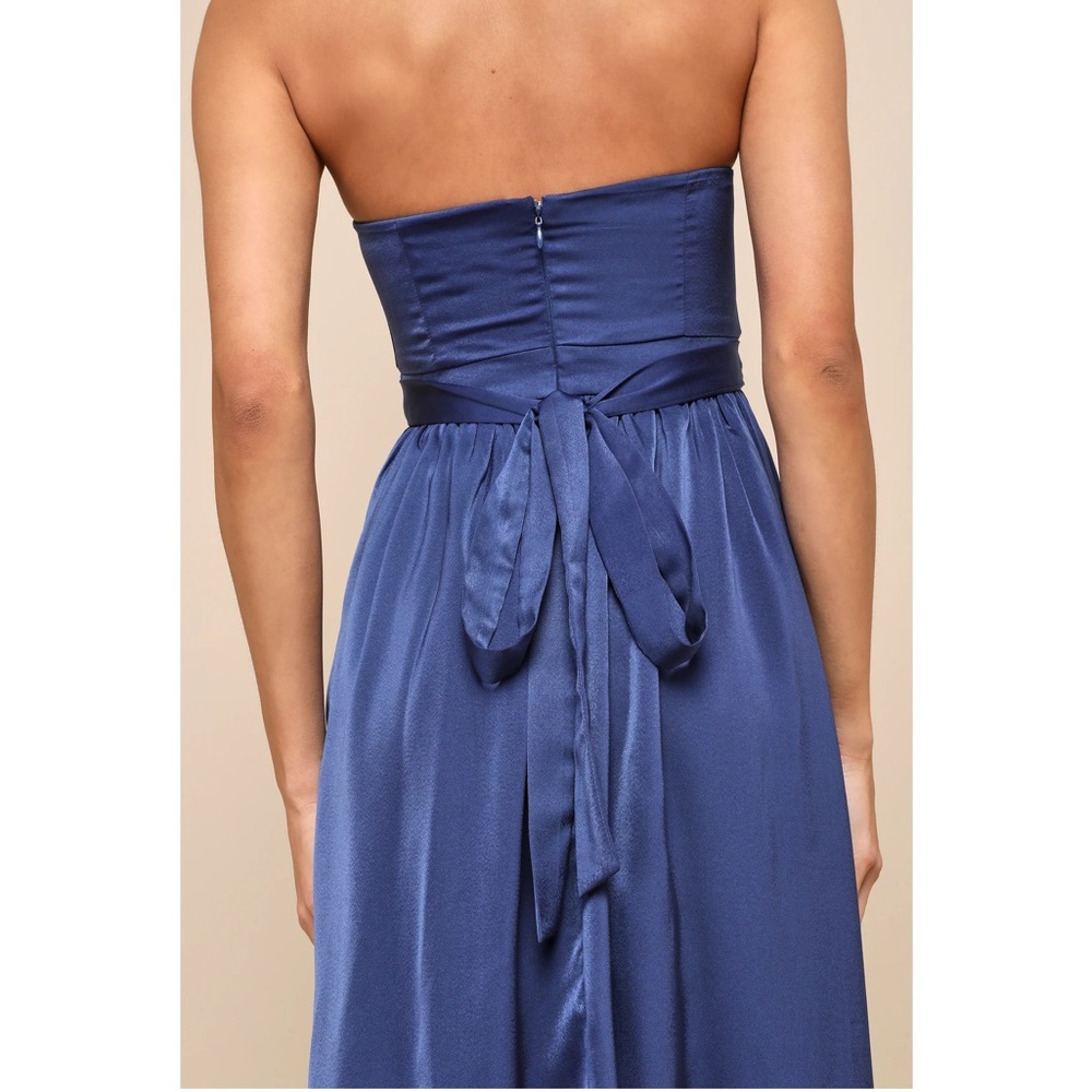NWOT Lulus Elegant Navy Blue Strapless Bubble Hem Midi Dress - Picture 4 of 12